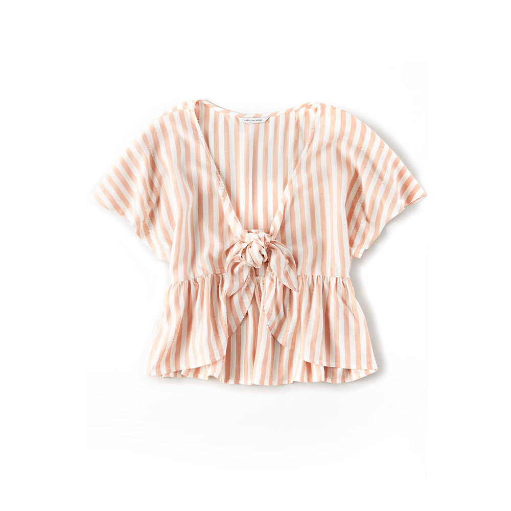 เสื้อเบลาส์ผูกด้านหน้า Stripe Tie Front Top