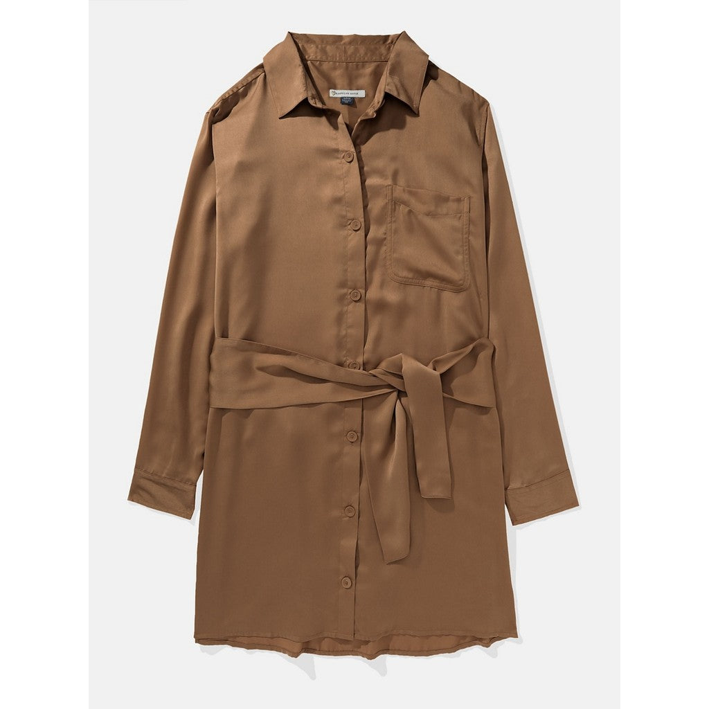 เดรสผู้หญิง Silk Ls Shirt Dress