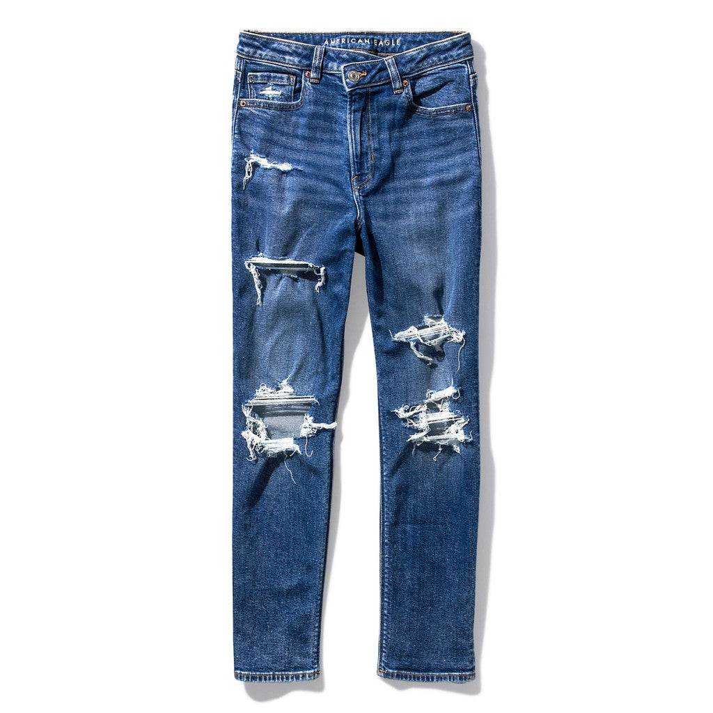 กางเกงยีนส์ผู้หญิง Mom Straight Jeans - Asym Waistband - Intl