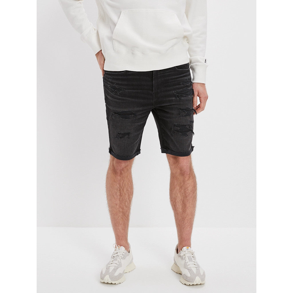 กางเกงยีนส์ขาสั้นผู้ชาย Black Wash W/ Destroy Denim Cutoff Short