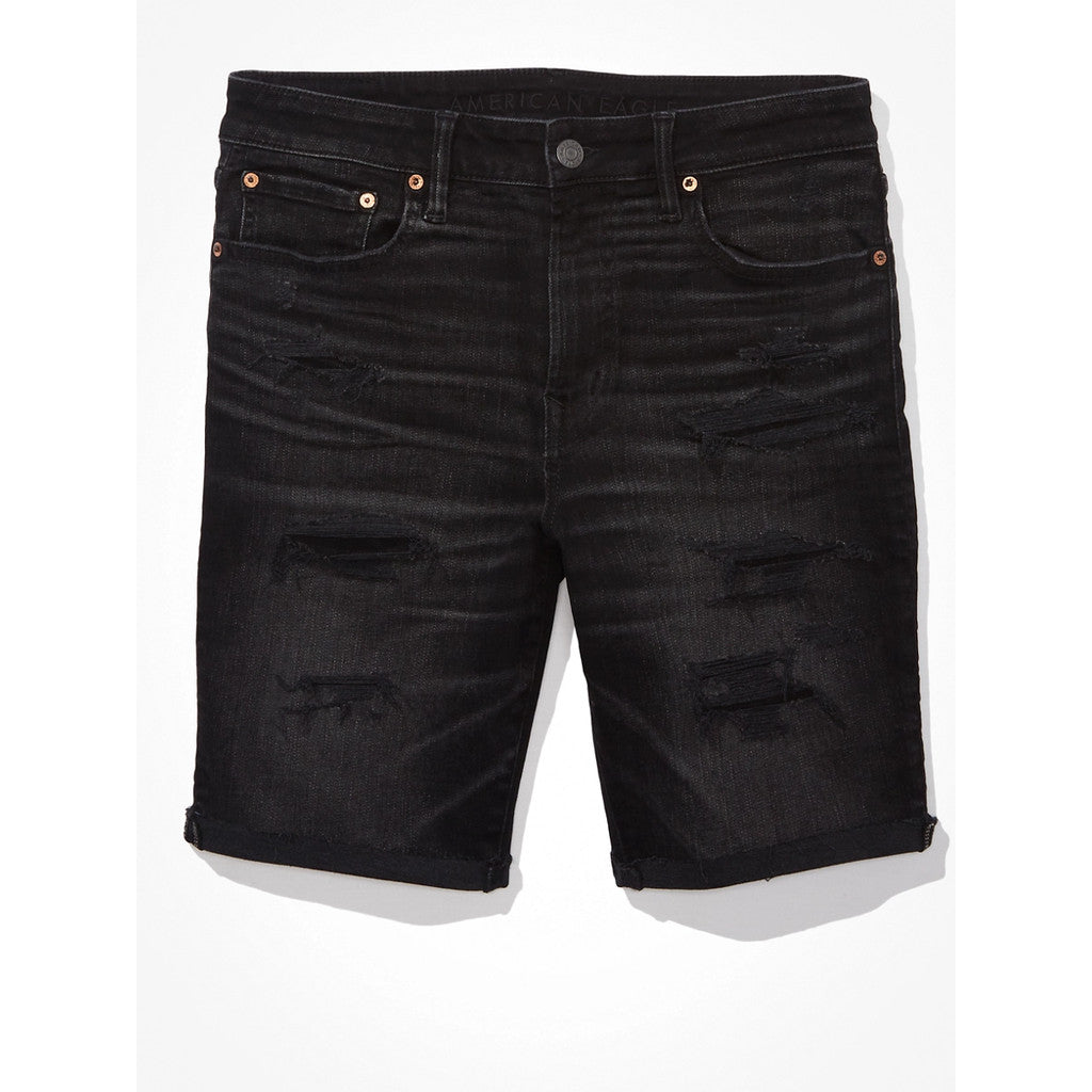 กางเกงยีนส์ขาสั้นผู้ชาย Black Wash W/ Destroy Denim Cutoff Short