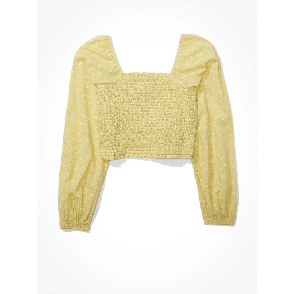 เสื้อเบลาซ์ผู้หญิง Smocked Ls Top Print