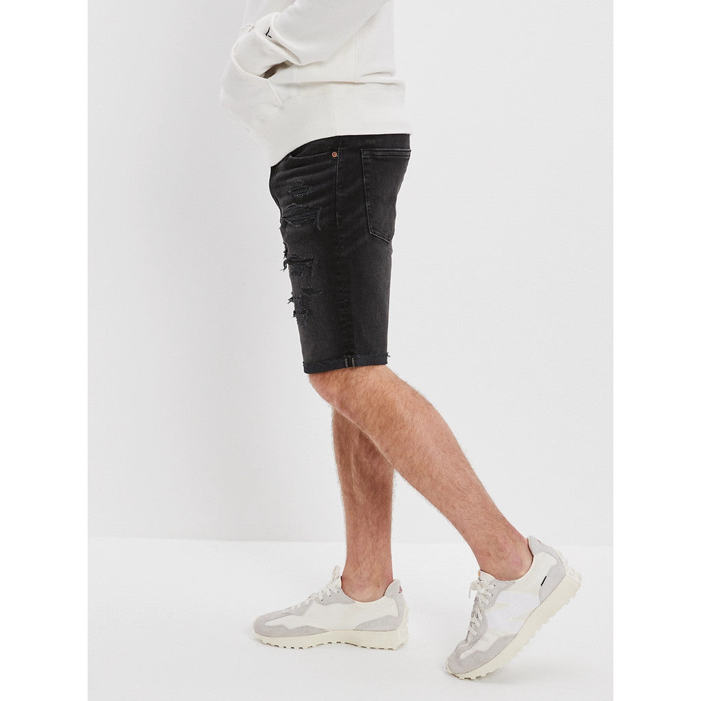 กางเกงยีนส์ขาสั้นผู้ชาย Black Wash W/ Destroy Denim Cutoff Short