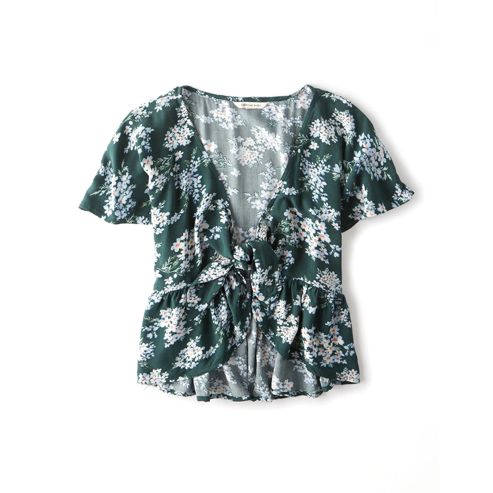 เสื้อเบลาส์ผูกด้านหน้า Tie Front Flutter Sleeve