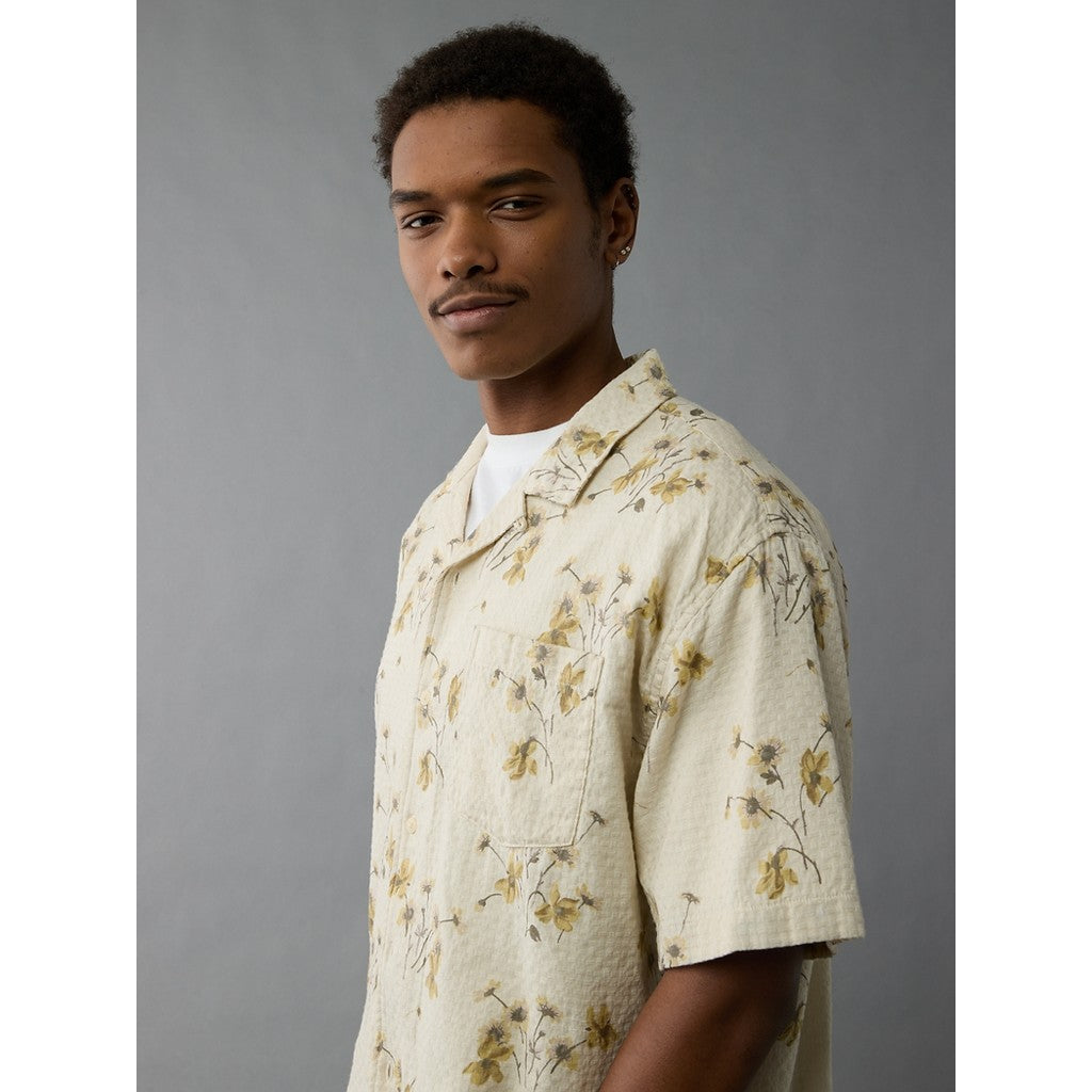 เสื้อเชิ้ตผู้ชาย Ss Oversized Camp Collar Tutor Dobby Print