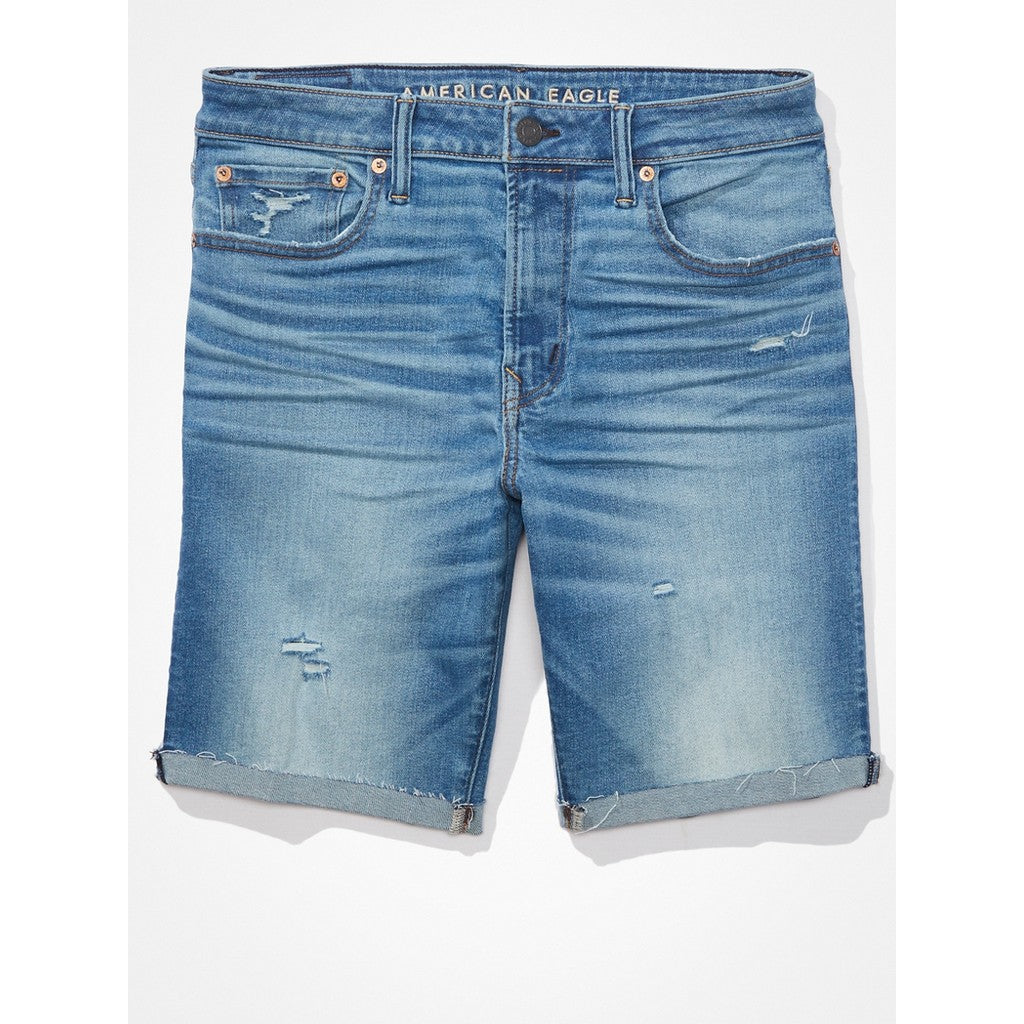 กางเกงยีนส์ขาสั้นผู้ชาย Medium Wash W/ Small Destroys Denim Cutoff Short