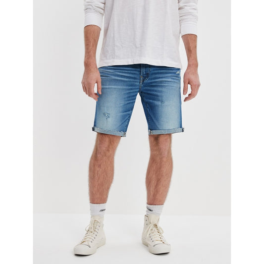 กางเกงยีนส์ขาสั้นผู้ชาย Medium Wash W/ Small Destroys Denim Cutoff Short