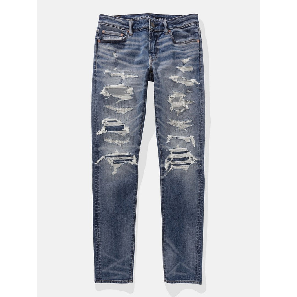 กางเกงยีนส์ผู้ชาย Intl Exclusive Medium W/ Destroy & Glueback  Mending Skinny