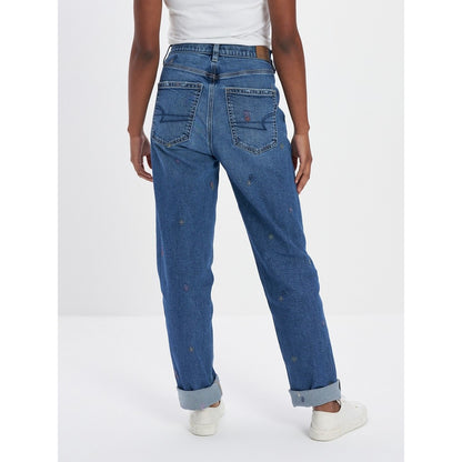 กางเกงยีนส์ผู้หญิง Embroidered Highest Rise 90S Boyfriend Jeans