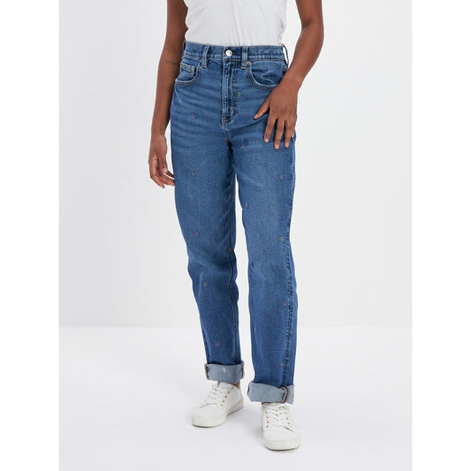 กางเกงยีนส์ผู้หญิง Embroidered Highest Rise 90S Boyfriend Jeans