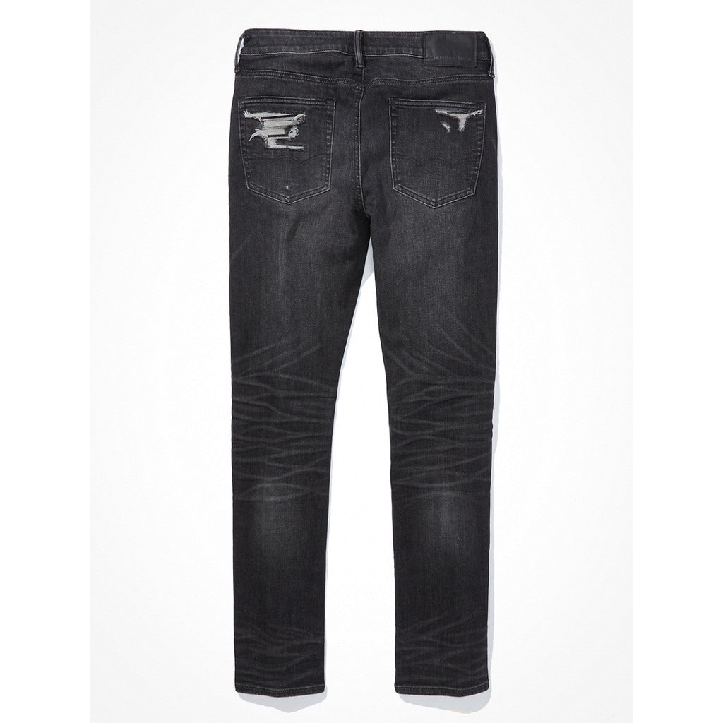 กางเกงยีนส์ผู้ชาย Black Mended Wash Slim Fit
