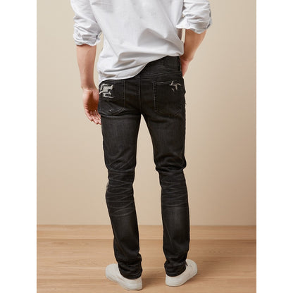 กางเกงยีนส์ผู้ชาย Black Mended Wash Slim Fit