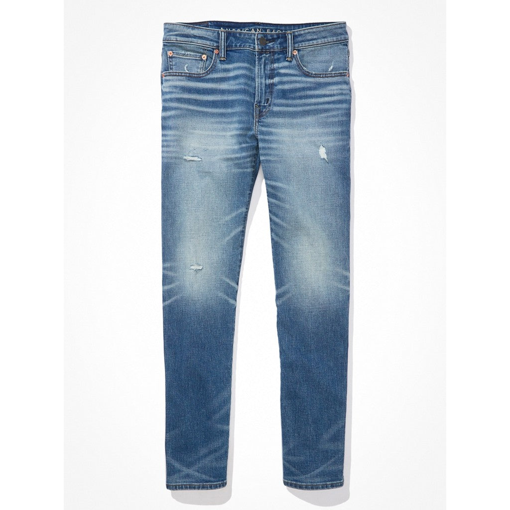 กางเกงยีนส์ผู้ชาย Medium Destroy Slim Straight