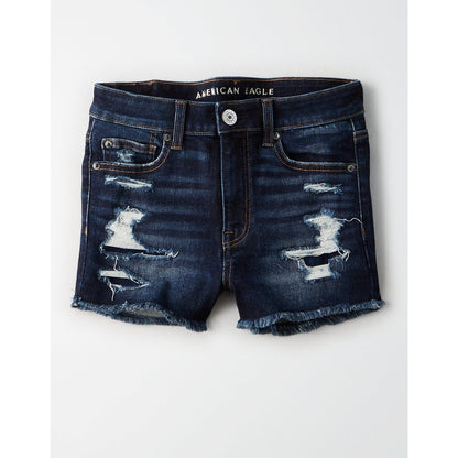 Dark Mended Hr Shortie Fray High Waisted Jeans Shorts