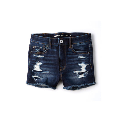 Dark Mended Hr Shortie Fray High Waisted Jeans Shorts