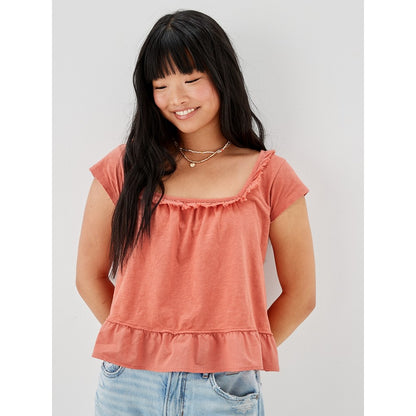 เสื้อเบลาซ์ผู้หญิง 8250 Square Neck Ruffle Swing Tee W Wash