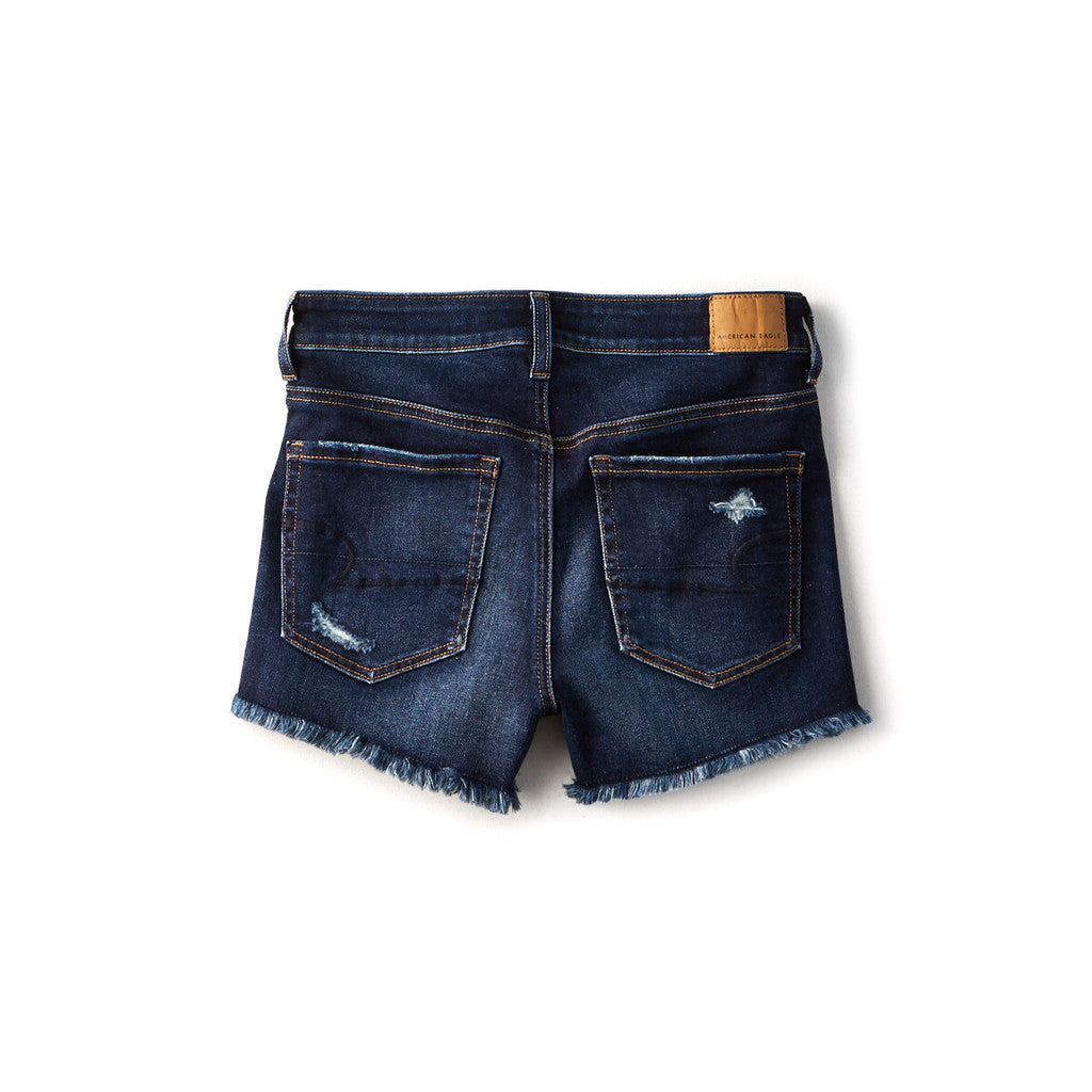 Dark Mended Hr Shortie Fray High Waisted Jeans Shorts