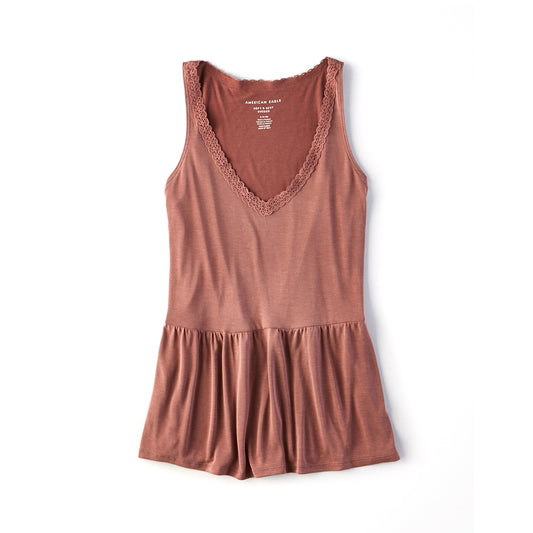 V Nk Oversized Peplum Sueded Tank Top