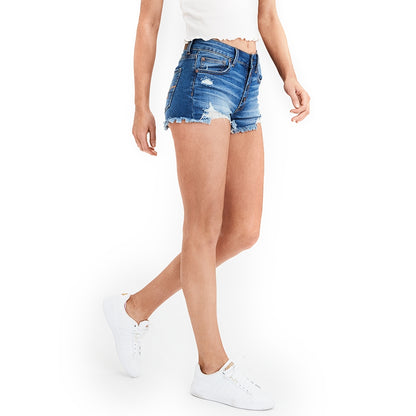 Medium Exposed Shanks Hr Shortie Fray High Waisted Jeans Shorts