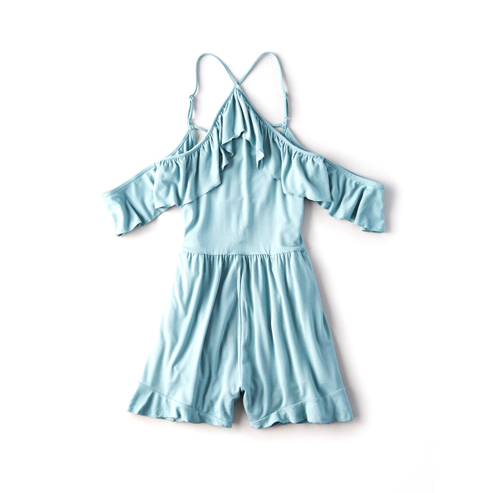 Ruffle Lace Up Back Romper Wash