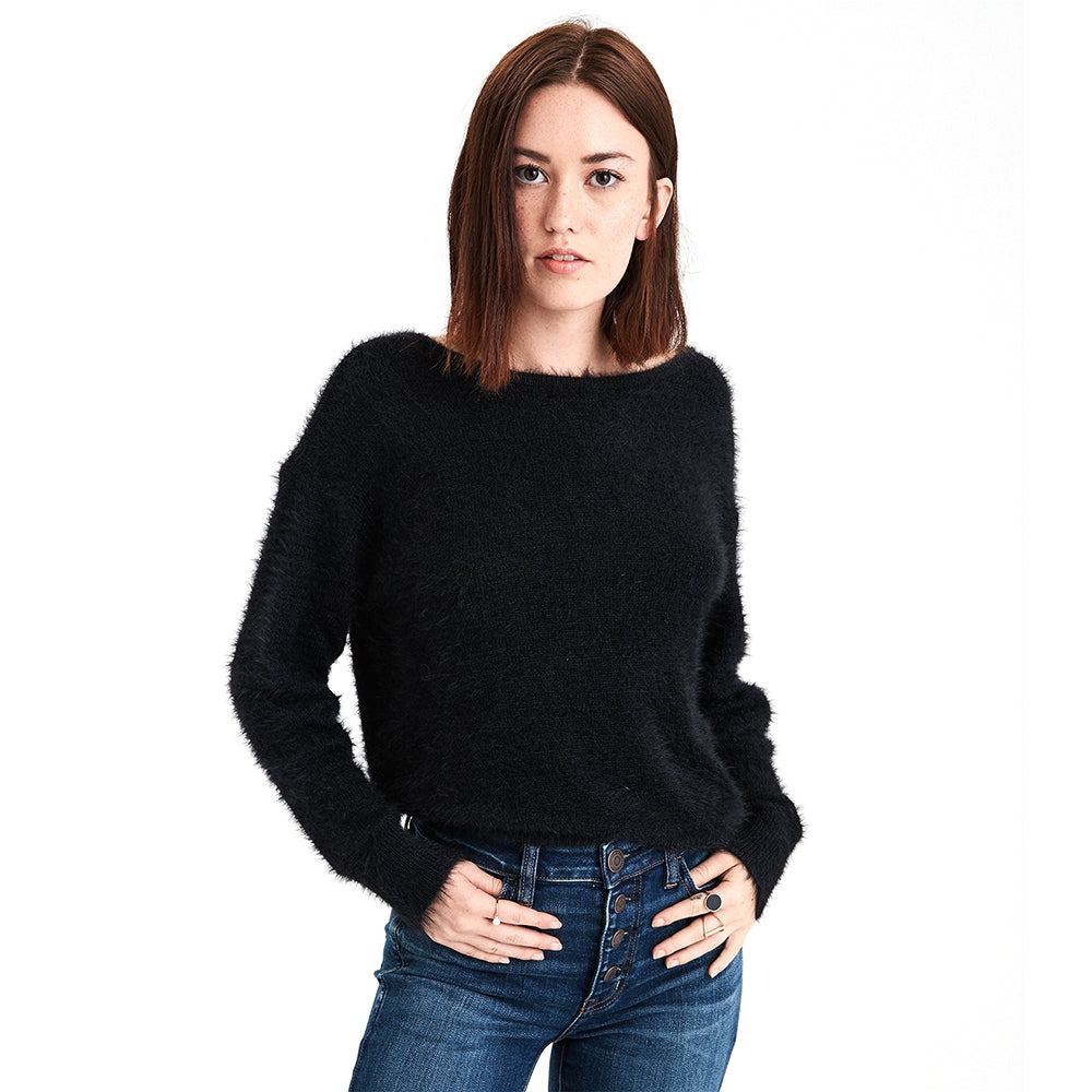 Eyelash Back Surplice Sweater