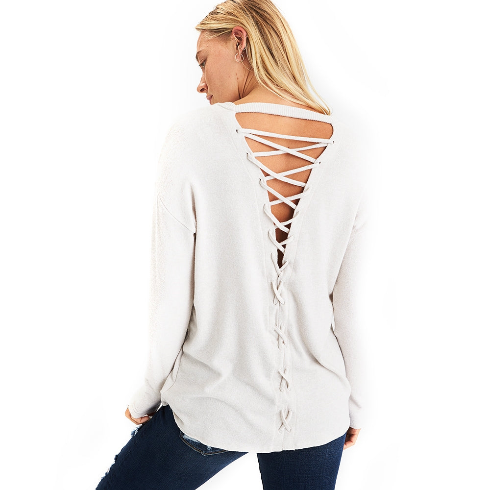 Back Lace Up Crew Sweatshirt