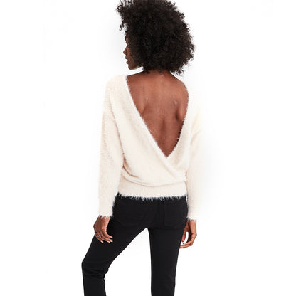 Eyelash Back Surplice Sweater