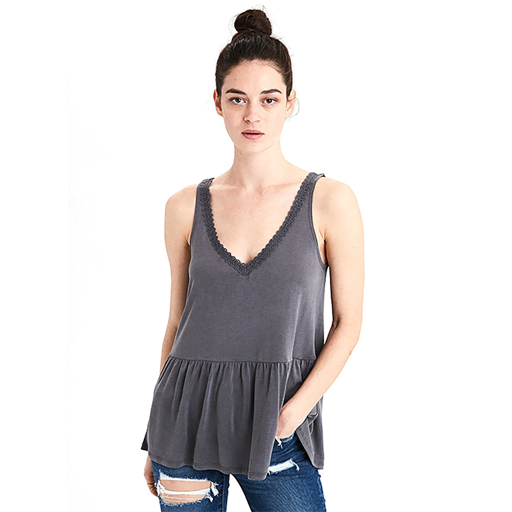 V Nk Oversized Peplum Sueded Tank Top