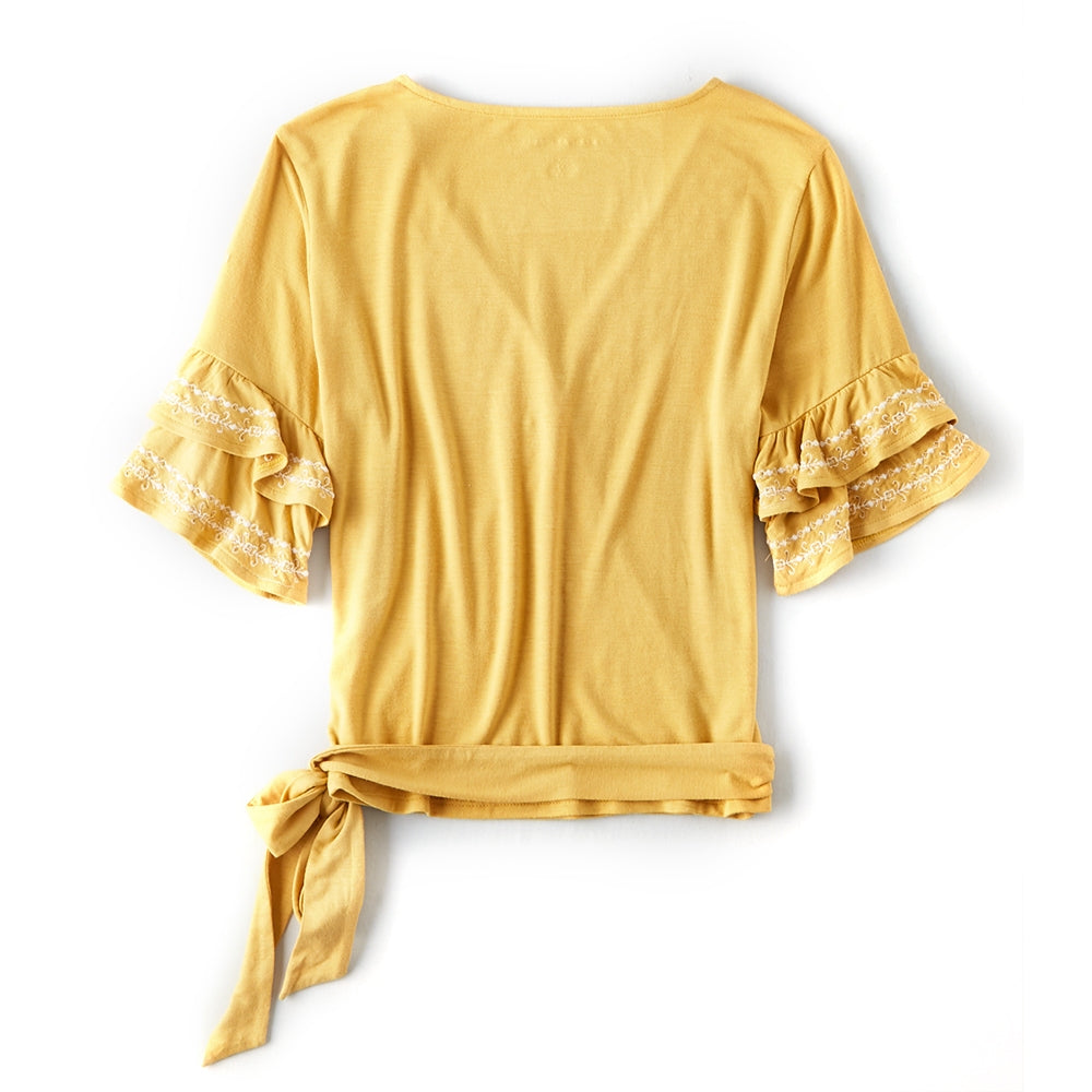 Wrap Embro Top W Ruffle Sleeves Intl