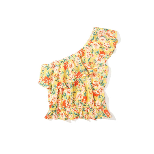 Printed Ruffled One Shoulder