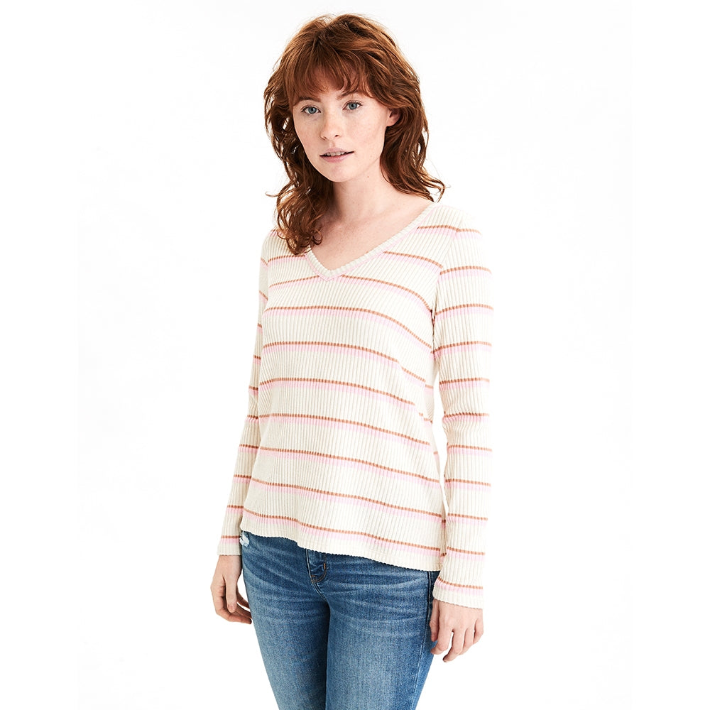 Ls Vneck Tee Plush Stripes Long Sleeve T-Shirt