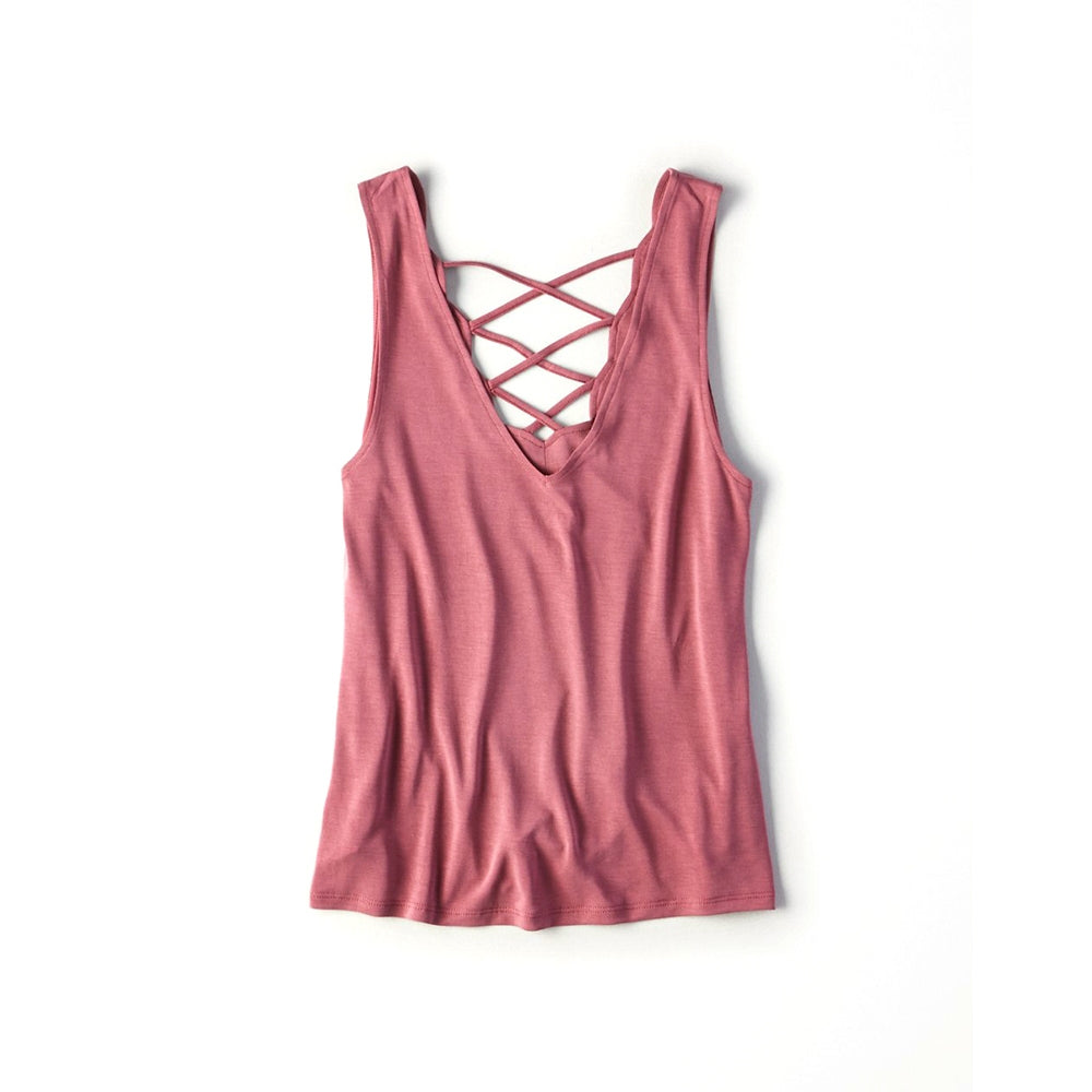 Scalloped Fixed Lace Up Sueded Tank Top