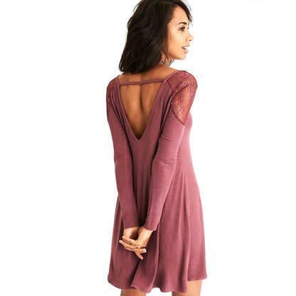 Lace Shoulder V Nk Tie Front Ls Dress