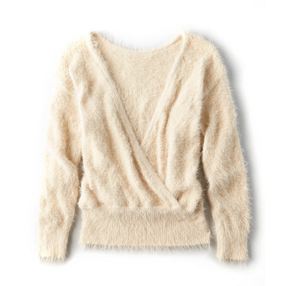 Eyelash Back Surplice Sweater