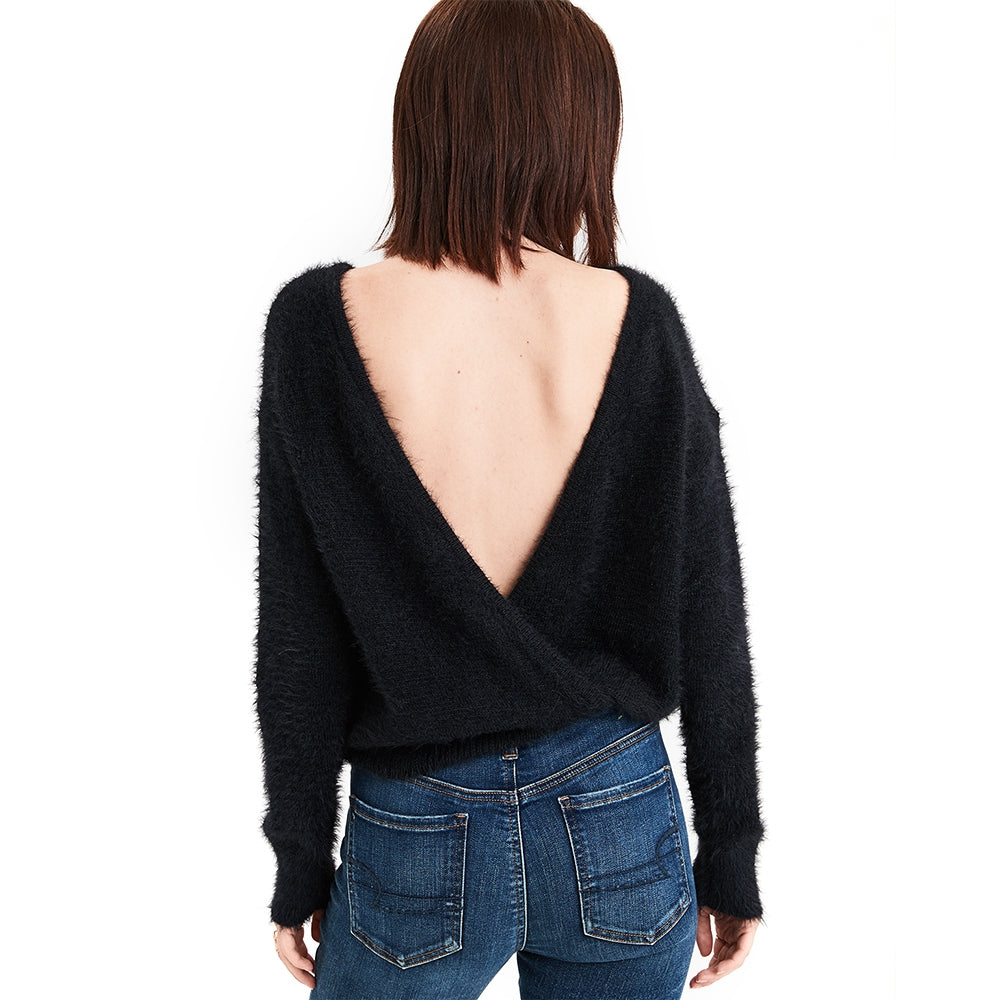 เสื้อสเวตเตอร์ Eyelash Back Surplice Sweater