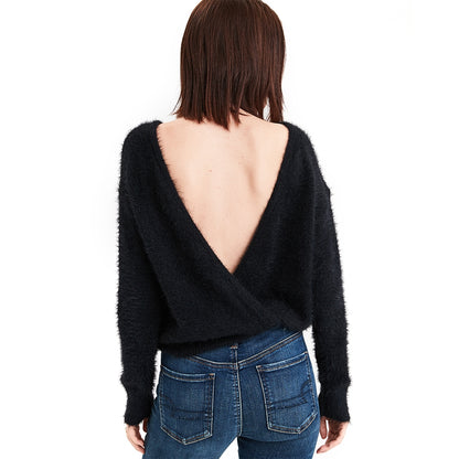 Eyelash Back Surplice Sweater