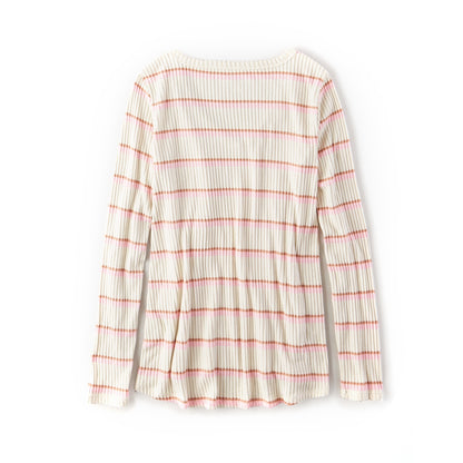 Ls Vneck Tee Plush Stripes Long Sleeve T-Shirt