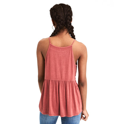 Faggoting Trim Peplum Jegging Wash Tank Top