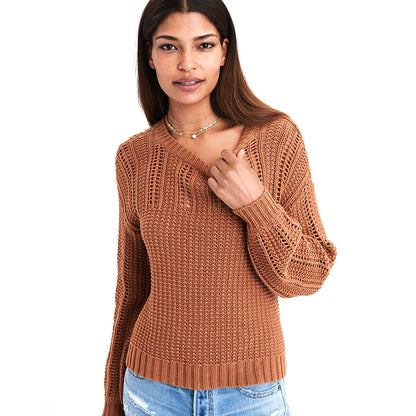 Mix Pointelle Balloon Sleeve Pullover Sweater