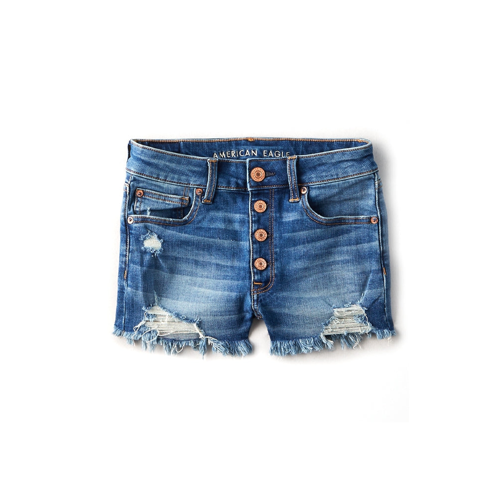 Medium Exposed Shanks Hr Shortie Fray High Waisted Jeans Shorts