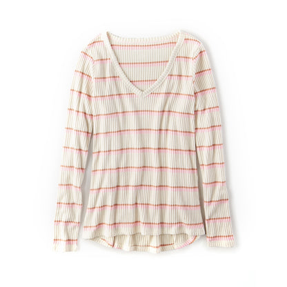 เสื้อยืดแขนยาว Ls Vneck Tee Plush Stripes