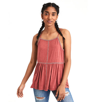 Faggoting Trim Peplum Jegging Wash Tank Top