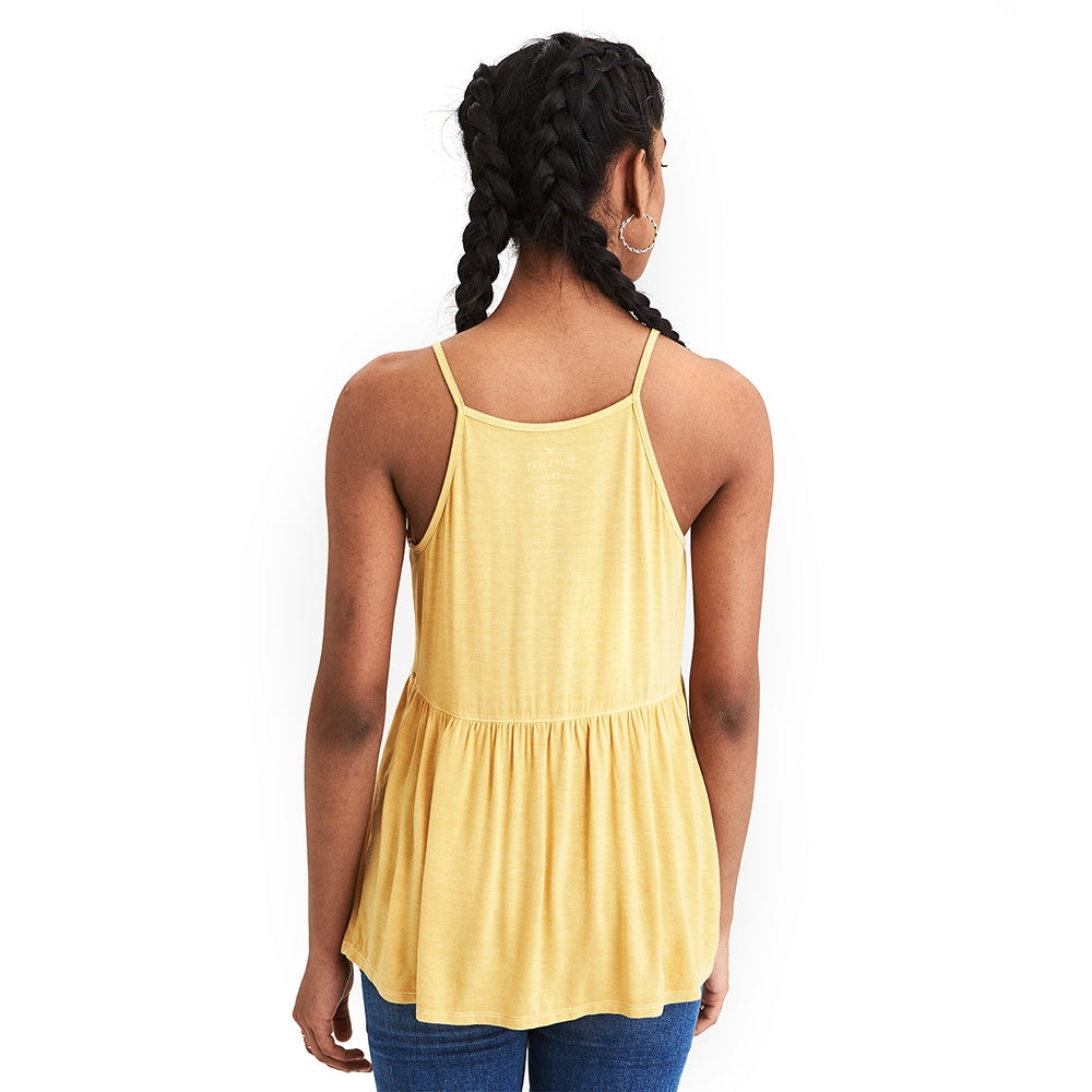 Faggoting Trim Peplum Jegging Wash Tank Top