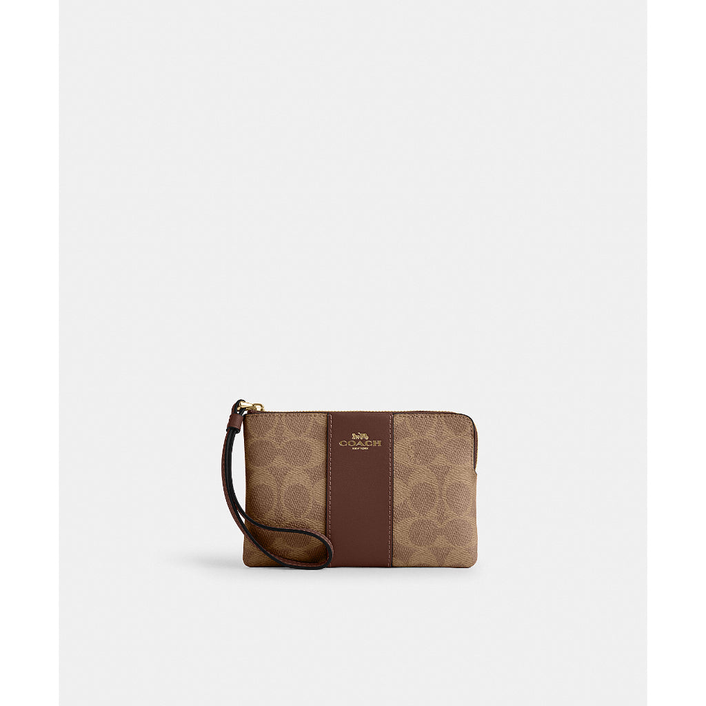 กระเป๋าคล้องมือผู้หญิง รุ่น Corner Zip Wristlet In Signature Canvas With Stripe