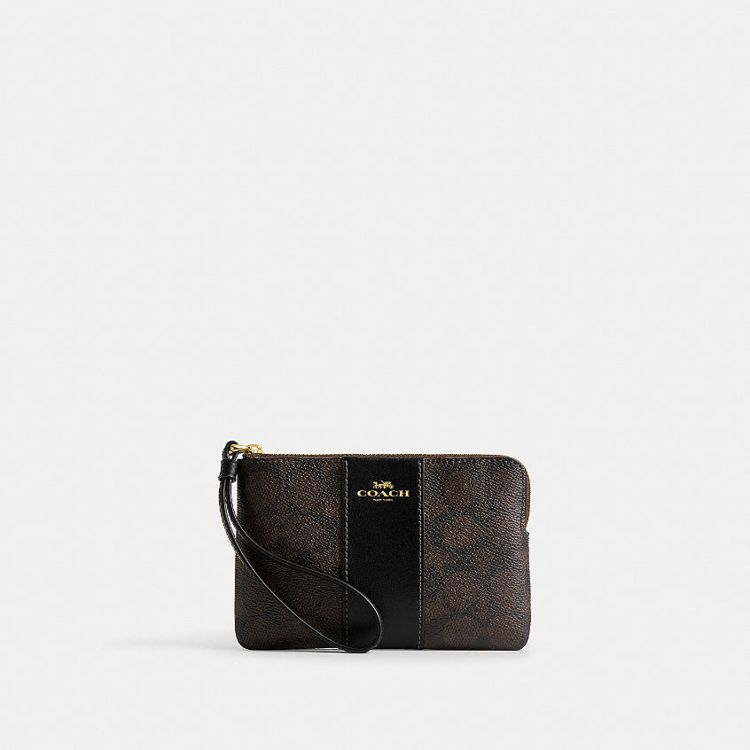 กระเป๋าคล้องมือผู้หญิง รุ่น Corner Zip Wristlet In Signature Canvas With Stripe
