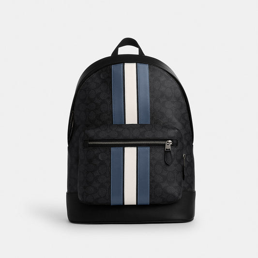 กระเป๋าเป้ผู้ชาย รุ่น West Backpack In Signature Canvas With Varsity Stripe