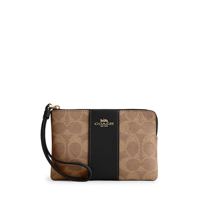 กระเป๋าคล้องมือผู้หญิง รุ่น Corner Zip Wristlet In Signature Canvas With Stripe